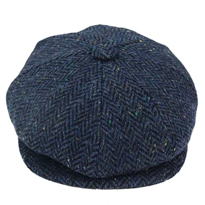 Image of TruClothing Mens Tweed Newsboy Cap Baker Boy Flat Check Grandad Hat Blinder 8 Panel Blue XL