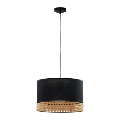 Image of Paglia Cylindrical Pendant Ceiling Light Black, Rattan 1xE27
