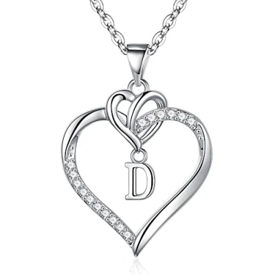 Image of TINGN Heart Initial Necklaces for Women Teen Girls, Dainty D Pendant Necklace 14K White Gold Plated Girlfriend Jewelry Girls Gifts Mom
