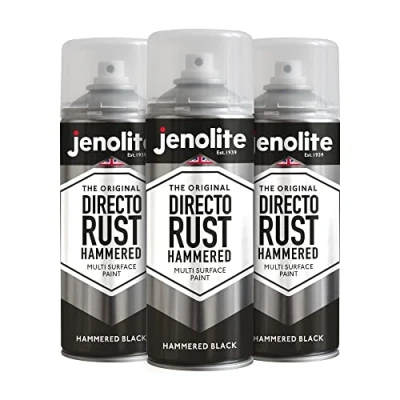 Image of JENOLITE Directorust Hammered Metal Spray Paint BLACK 3x400ml Multi Surface For Finish All in One Primer, Undercoat &amp; Topcoat Apply Direct to Rust