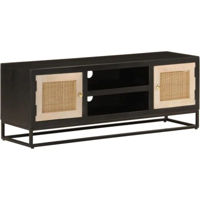 Image of vidaXL TV Cabinet Black 110x30x40 cm Solid Wood Mango and Iron