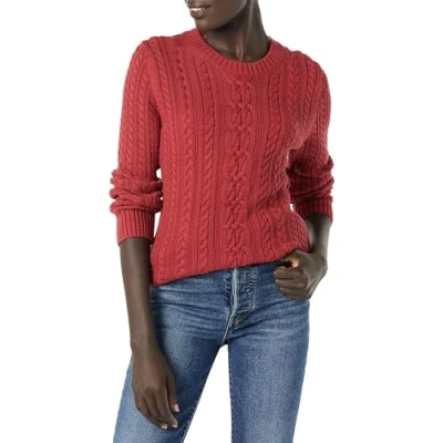 Image of Amazon Essentials Women&#039;s Fisherman Cable Long Sleeved Crewneck Sweater (Available in Plus Size), Dark Red, XL