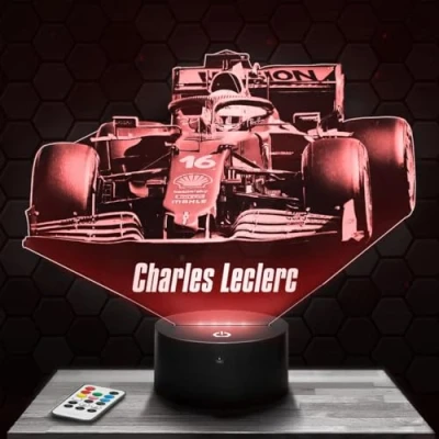 Image of Bedside lamp Formula 1 F1 C. Leclerc Night Light 3D LED Illusion, Christmas, Gift idea for Boys and Girls, Children&#039;s or Adult&#039;s Bedroom TOP