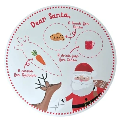 Image of eBoutik Santa&#039;s Christmas Eve Decoration Flat Unbreakable Board for Festive Season Milk &amp; Cookies, Carrot Sections Childrens Xmas Plate Santa Claus Rudolph Reindeer