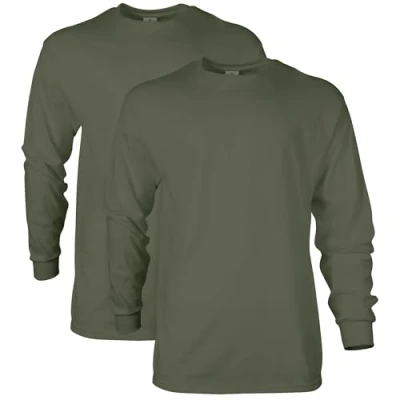 Image of Gildan Unisex&#039;s Ultra Cotton Long Sleeve T Shirt, Style G2400, Multipack, Military Green (2 Pack), S (Pack of 2)