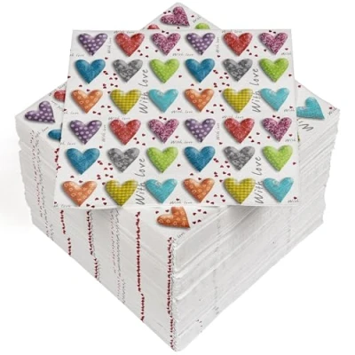 Image of HEKU 100 Napkins, 3 ply, 33 x cm, Absorbent and Practical Packaging, Made in Europe, Ideal for Weddings, Anniversaries Special Occasions, Hearts