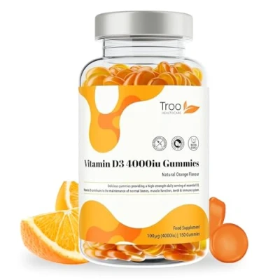 Image of Vitamin D3 4000iu 150 Natural Orange Flavour Chewable Gummies Five Months Supply Non GMO Tasty Gummy Supplement to Support Immune Function and Help Maintain Bones Teeth