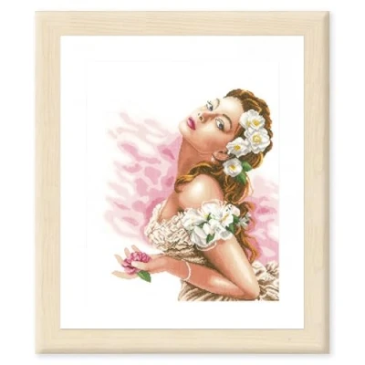 Image of Lanarte Counted Cross Stitch Kit: Lady of The Camellias (Aida,W), Cotton, NA, 37 x 48cm