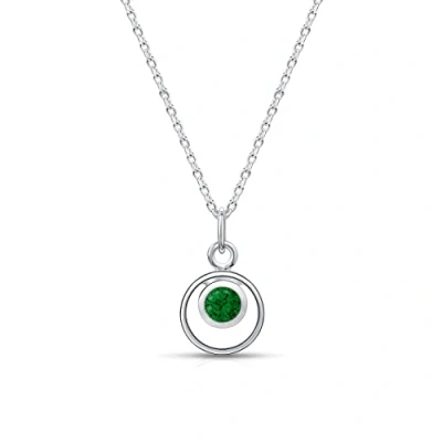 Image of Amberta Lumini Women 925 Sterling Silver Simulated Birthstone Pendant Necklace: May Emerald Cubic Zirconia