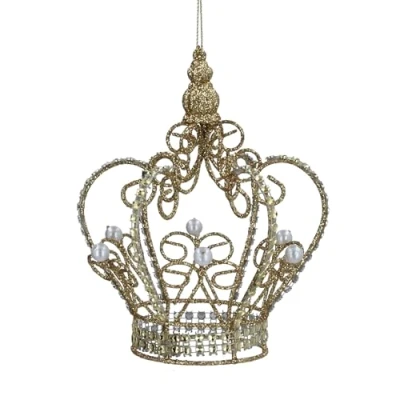 Image of Gisela Graham Gold Sparkling Wire and Pearl Crown 12 Centimetre Hanging Decoration