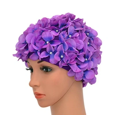 Image of Medifier Vintage Floral Petal Retro Swim Caps Bathing for Women Purple