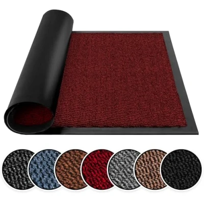 Image of BLADO Washable Door Mats Indoor &amp; Outdoor Non Slippery Heavy Duty Doormats Stylish Large Rubber Mat Perfect Dust Grabbing (Red, 90cm x 120cm)