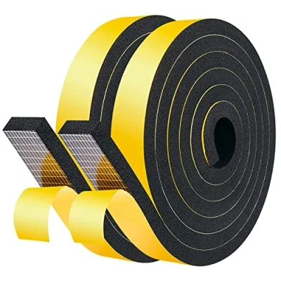 Image of fowong 20mm(W) x 8mm(T) Weather Stripping High Density Self Adhesive Foam Tape Home Window Door Draught Excluder Seal SoundProof Gap Insulation Strip, 2 Pcs Total 4M Long