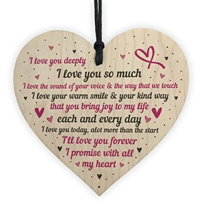 Image of RED OCEAN Love Sign Wooden Heart Plaque Birthday Anniversary For Him Her Soulmate
