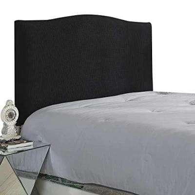 Image of WINS bed headboard cover protector slipcover for dustproof solid stretch single double king Black