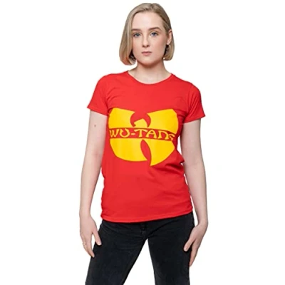 Image of Wu Tang Clan T Shirt Band Logo Official Womens Skinny Fit Red XS
