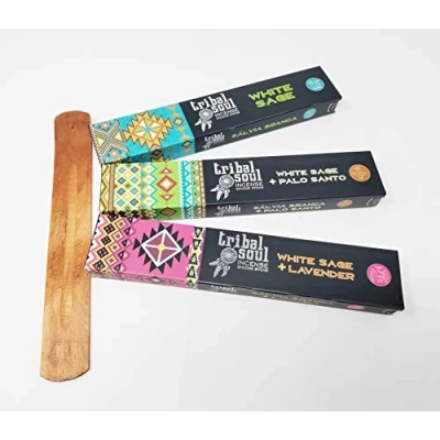 Image of Tribal Soul Incense Smudge Sticks White Sage Lavender, SaGe, Palo Santo with JRose Holder TS 5