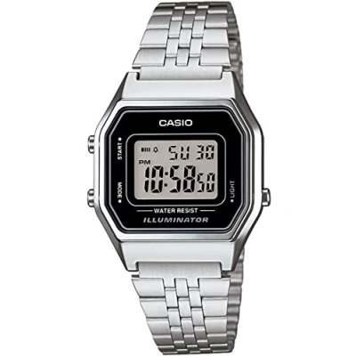 Image of Casio LA680WA 1D Vintage Women&#039;s Watch Digital Quartz LCD Dial Grey Steel Strap, LCD/Grey, Bracelet