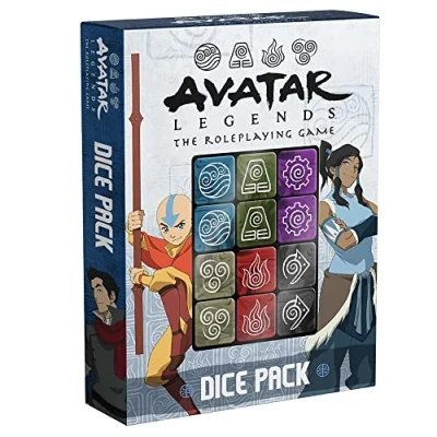 Image of Magpie Games Dice Pack Avatar Legends: The Roleplaying Game, 12 Six Sided Set, Engraved with Bending &amp; Training Symbols, Pearlescent Colors, RPG Tabletop Accessory