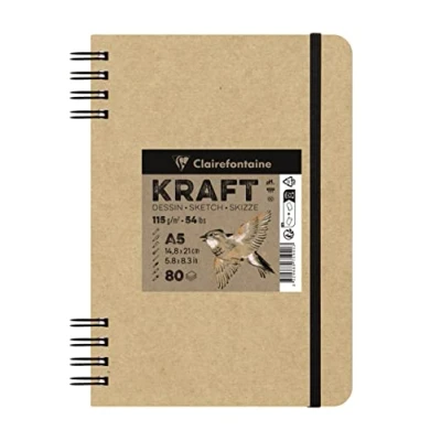 Image of Clairefontaine 975940C Kraft Paper Spiral Notebook 80 Sheets A5 Brown Non Laid 14.8x21 cm 115g Elastic Closure, Soft Card Cover