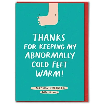 Image of Brainbox Candy Funny Valentines Cards &#039;Thanks for Keeping My Feet Warm&#039; Witty Day Him Her Boy Girlfriend Husband Wife Partner