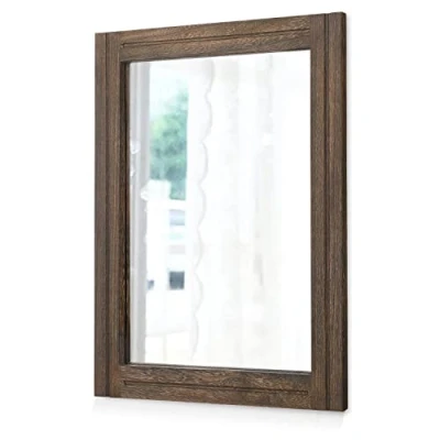 Image of AAZZKANG Rustic Wood Mirror Rectangle Decorative Wall with Frame Bedroom Living Room Bathroom Hanging