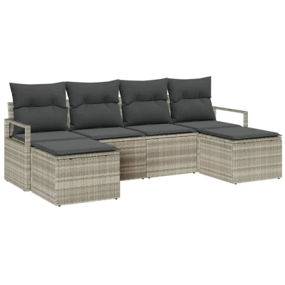Image of vidaXL 6 Piece Garden Sofa Set with Cushions Light Grey Poly Rattan