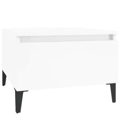 Image of vidaXL Industrial Side Table: High gloss White, Engineered Wood Construction, Metal Footings Accent with Practical Storage Drawer