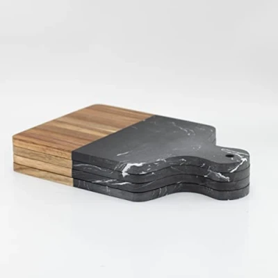 Image of Marble Split Acacia Wood Chopping Board, Food Tray, Boards, Cheese Tray/Steak Wooden Serving Tray (Black)