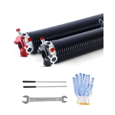 Image of VEVOR Garage Door Torsion Springs, Pair of 0.225 x 2 27 in, 16000 Cycles, Electrophoresis Black Coated for Replacement, Springs with Non Slip Winding Bars, Gloves and Mounting Wrench