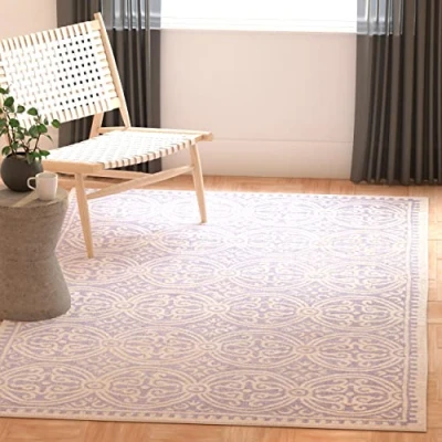 Image of SAFAVIEH Medallion Rug for Living Room, Dining Bedroom Cambridge Collection, Short Pile, in Lavender and Ivory, 152 X 244 cm