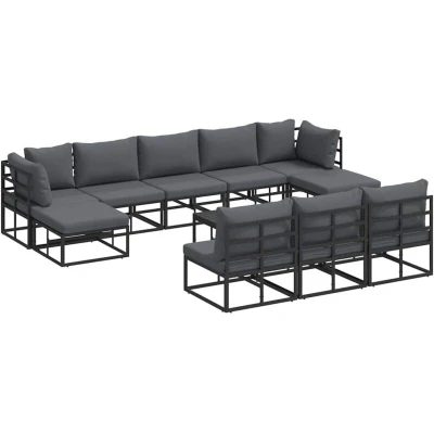 Image of Vidaxl Garden Sofa Set 11 pcs Black 70 x 32 cm Aluminium