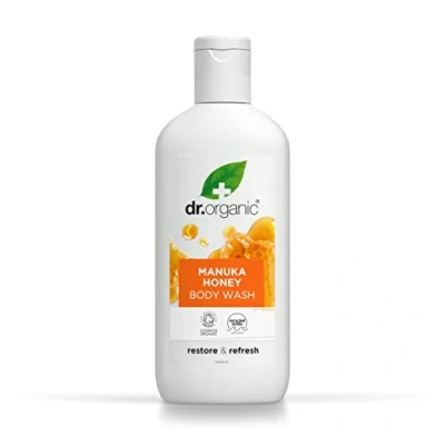 Image of Dr Organic Manuka Honey Body Wash, Shower Gel, Dry Skin, Mens, Womens, Natural, Vegetarian, Cruelty Free, Paraben &amp; SLS Certified Organic, 250ml, Packaging may vary