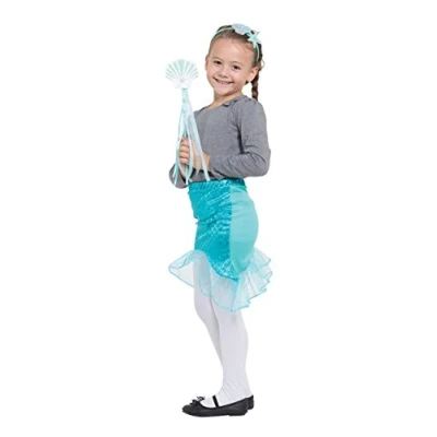 Image of Bristol Novelty DS204 Children Costume Mermaid Tutu/Headband and Wand Set White Green Pack of 1, girls, turquoise, One Size