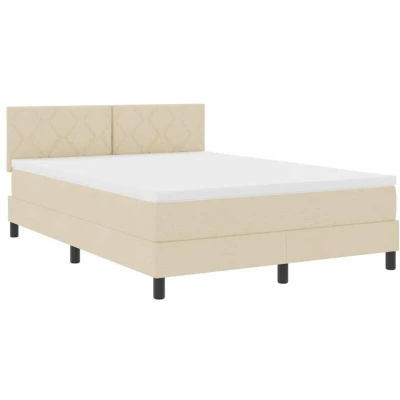 Image of Box Spring Bed with Mattress &amp; led Cream 140x200 cm Fabric Vidaxl