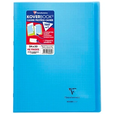 Image of Clairefontaine Ref 984602C Koverbook Side Stapled Notebook (24 Sheets) A4+ in Size, Square Ruling, Polypro Cover, 90gsm Brushed Vellum Paper Blue Cover