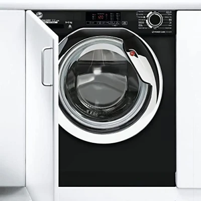 Image of Hoover H WASH/DRY HBDS495D1ACBE/ 80 Integrated Washer Dryer, 9Kg Wash+5Kg Dry, 1400 Rpm, 12 Programmes, 3 Drying Levels, Black with Chrome door