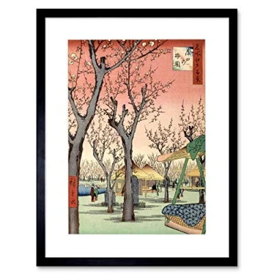 Image of Wee Blue Coo Painting Japan Woodblock Cherry Blossom Tree Park Frame Print Picture F12X686