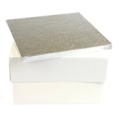 Image of 5 x 14&quot;x 6&quot; Inch White Cake Box &amp; 14&quot; Square Drum