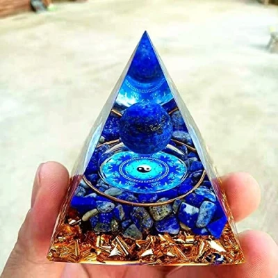 Image of ycyingcheng Moonstone Crystal Orgone Pyramid, Lapis Lazuli Ball Tai Chi, Ogan Energy Tower, Nature Reiki Chakra Crushed Stone Jewelry, 6CM