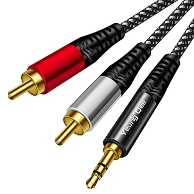 Image of Yeung Qee 3.5mm to 2 RCA Audio cable 0.5M, Nylon Braided Male 2RCA Stereo Y Adapter AUX Splitter Cord Compatible with Smartphones, MP3, Tablets, Speakers, HDTV (50CM)