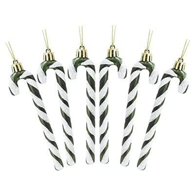 Image of Christmas Concepts® Pack Of 6 13cm Glitter Candy Cane Tree Decorations (Forrest Green)