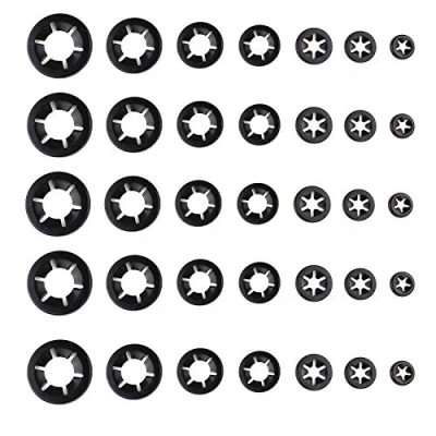 Image of YouU 7 Sizes Internal Tooth Starlock Washers Quick Speed Locking Washers, Push On Clips Fasteners Assortment Kit with Storage Box 200 Pcs