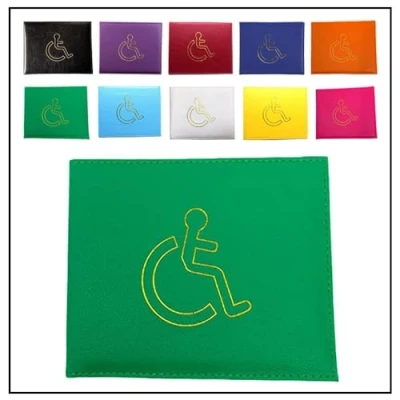 Image of AlezyB 1x Green Disabled Badge Holder, PU Leather Wallet Protector Parking Permit Cover Holder