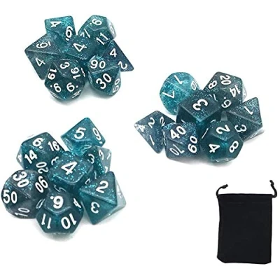 Image of DollaTek Glitter Point Polyhedral dice Set Table Games 3 Sets x 7 (21 Pieces) Die Series D20 D12 D10 D8 D6 D4 DND RPG MTG Double Colors One Piece (Blue)