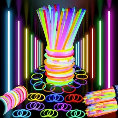 Image of SHATCHI 100Pcs Glow Sticks 8&quot; and Connectors Neon Colours Kit for Bracelets, Rings Necklace Halloween Rave Fancy Dress Party Props Bag Fillers Toys Favours