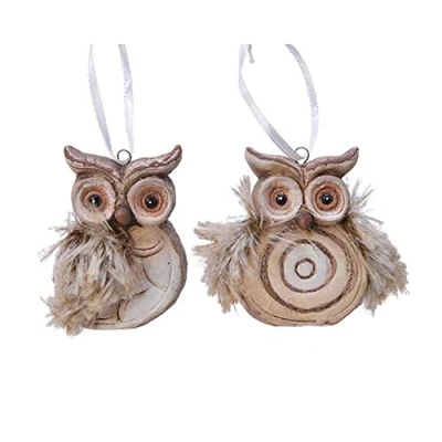 Image of Kaemingk Natural Owl Hanging Ornament 6x7cm 1 Piece