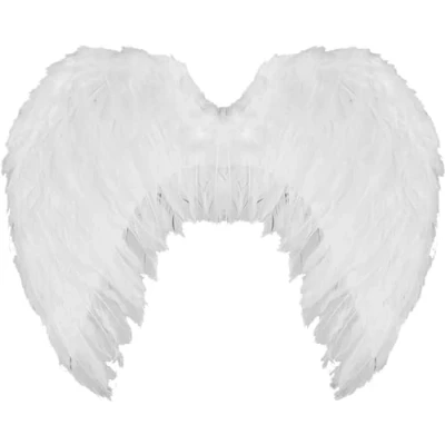 Image of LADIES ANGEL WINGS PAIR OF LARGE WHITE WITH ATTACHED FEATHERS ADULTS CHRISTMAS NATIVITY PLAY XMAS PARTY FANCY DRESS ACCESSORY (ONE SIZE)