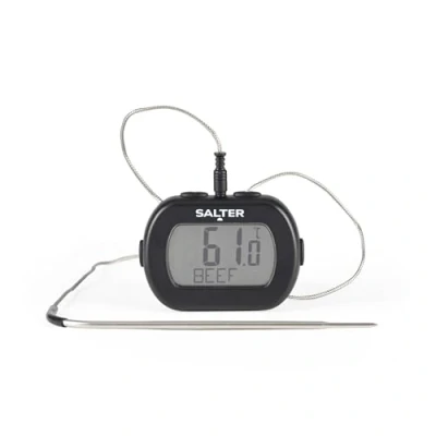 Image of Salter 515 BKCR Leave In Digital Meat Thermometer Temperature Probe for Air Fryers, Food Kitchen, BBQ, Jam &amp; Deep Frying, Pan Clip, 0.1C Graduations, Stainless Steel Probe, Black