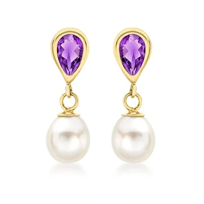 Image of Carissima Gold Women&#039;s 9 ct Yellow Amethyst and Pearl 5 x 17 mm Teardrop Earrings